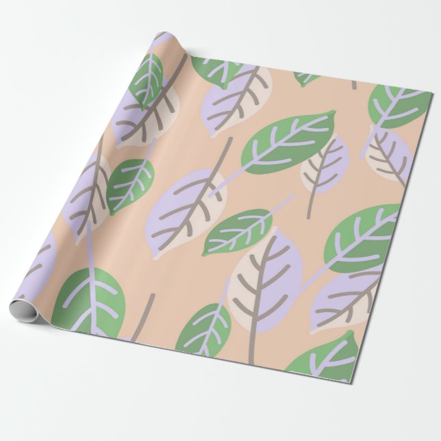 Cadeau papier d'emballage aux feuilles pastel (Déroulé)