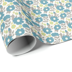 Cadeau Papier d'emballage aux fleurs abstraites bleues