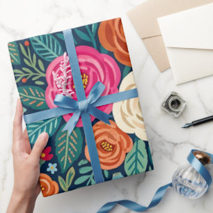 Cadeau Papier d'emballage aux roses abstraites et papillo