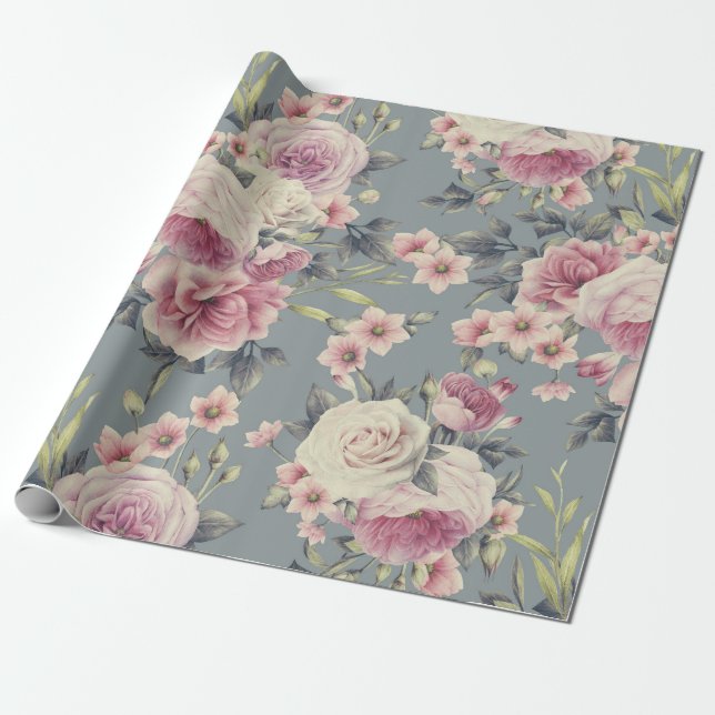 Cadeau papier d'emballage aux roses roses (Déroulé)