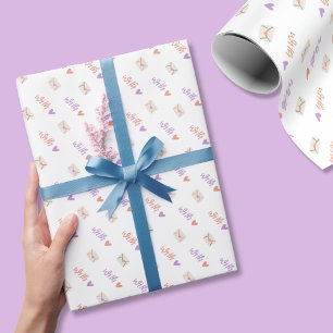 Cadeau Papier d'emballage avec amour en rose, violet et b