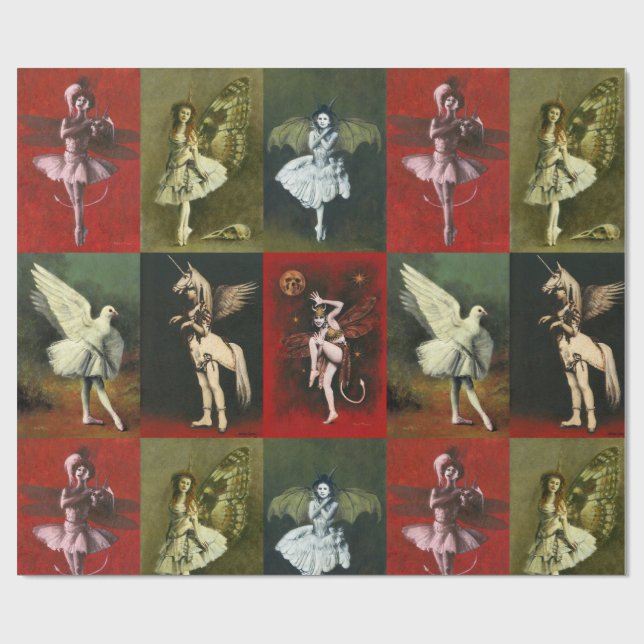 Cadeau Papier d'emballage avec des diablotins de danse vi (Plat)