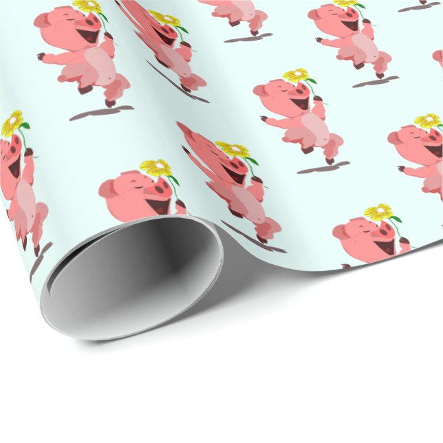 Cadeau Papier d'emballage avec Joyeux Cochon (Coin rond)