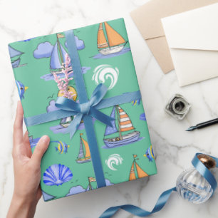Cadeau Papier d'emballage Bateau à voile vert