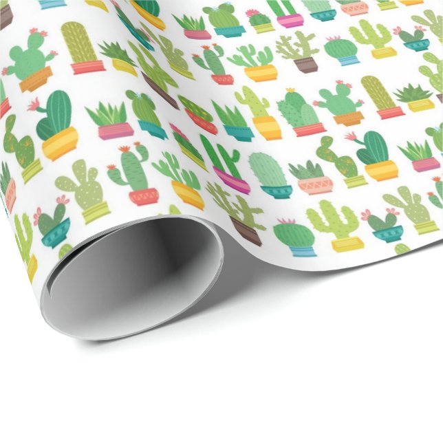 Cadeau Papier d'emballage - Beaucoup de cactus (Coin rond)