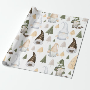 Cadeau Papier d'emballage blanc arbres lutins d'hiver