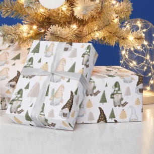 Cadeau Papier d'emballage blanc arbres lutins d'hiver
