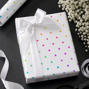 Cadeau Papier d'emballage blanc avec pois multicolores