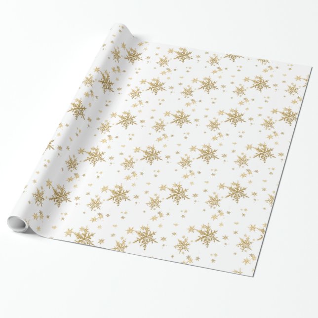Cadeau Papier d'emballage blanc des flocons d'or (Déroulé)