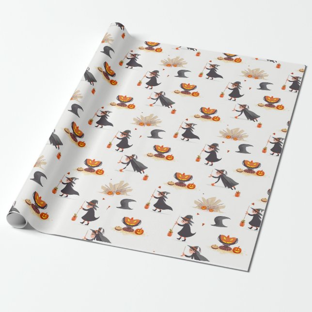 Cadeau Papier d'emballage blanc Halloween (Déroulé)