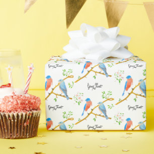 Cadeau Papier d'emballage blanc Merles bleus