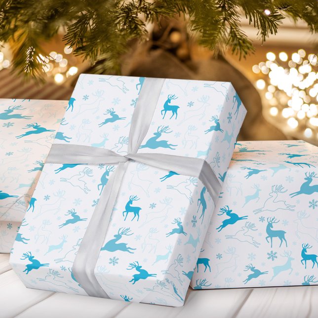 Cadeau Papier d'emballage bleu cerf de Noël (Christmas deer blue wrapping paper)