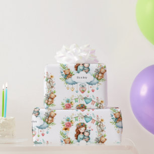 Cadeau Papier d'emballage Bleu C'est un Garçon pour Baby 
