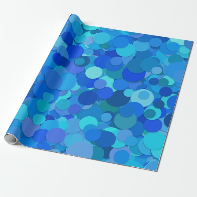 Cadeau papier d'emballage bleu confetti point (Déroulé)