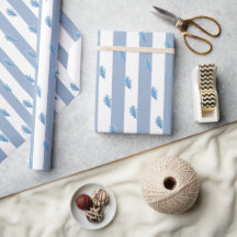 Papier d'emballage bleu et blanc à rayures feuille