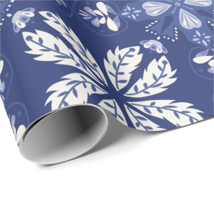 Cadeau papier d'emballage bleu foncé avec un papillon bla