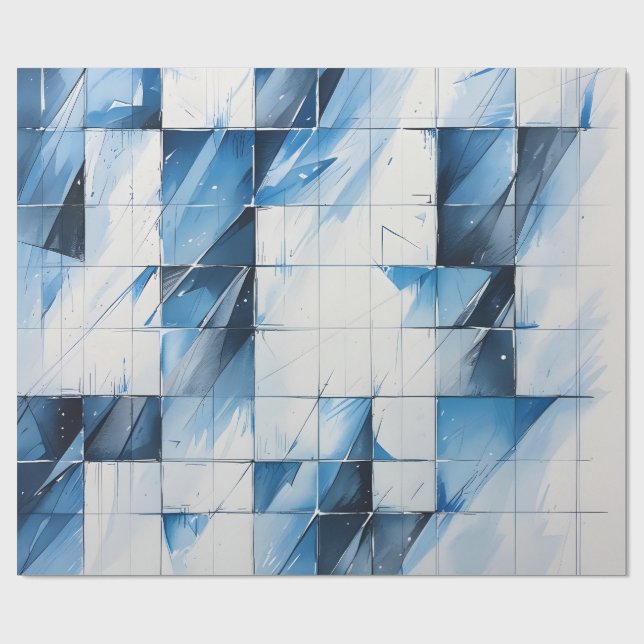 Cadeau Papier d'emballage bleu géométrique (Plat)