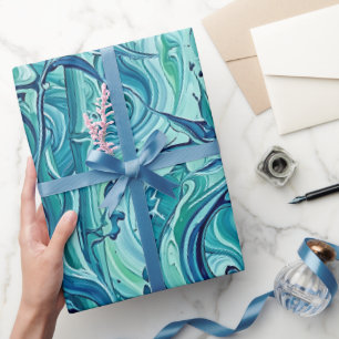 Cadeau Papier d'emballage bleu océan bambou abstrait