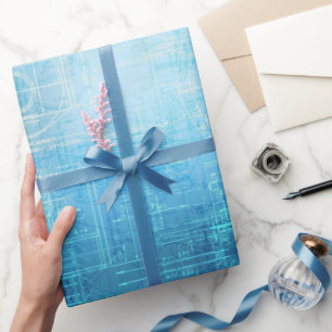 Cadeau Papier d'emballage bleu plan d'architecture vintag