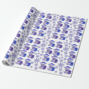 Cadeau Papier d'emballage bleu pour chats de Noël