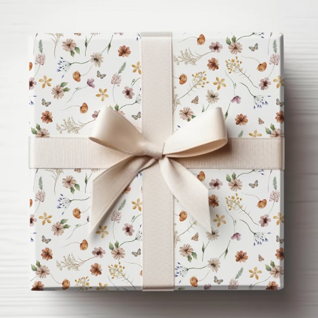 Cadeau Papier d'emballage Boho (White Boho Wildflower Wrapping Paper by Painted Paperie
)