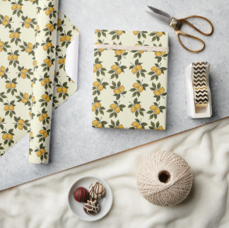 Cadeau Papier d'emballage botanique au citron et aux feui
