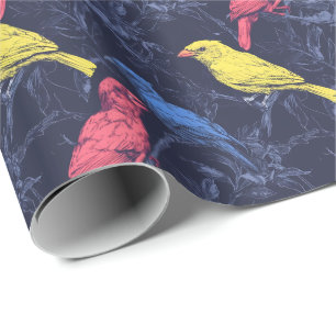 Cadeau Papier d'emballage botanique aux oiseaux chanteurs