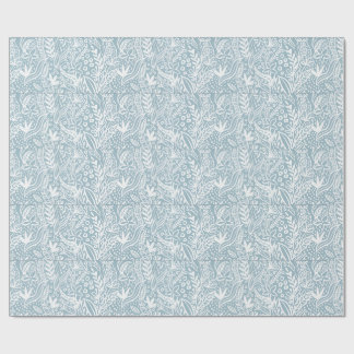 Cadeau Papier d'emballage botanique bleu doux | Main élég