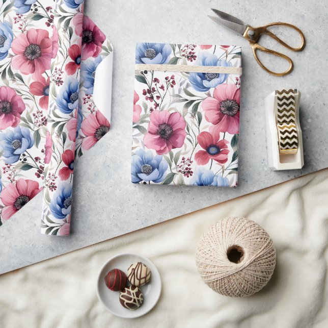 Cadeau Papier d'emballage botanique Bloom rose bleu (Artisanat)