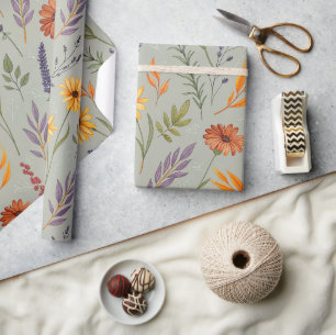 Cadeau Papier d'emballage botanique gris Fleur sauvage Ap