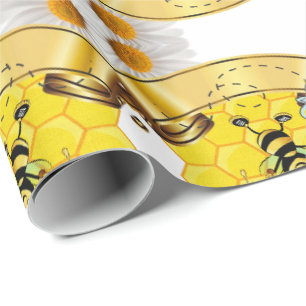 Cadeau Papier d'emballage brillant Abeille bourdon blanch