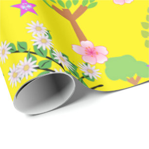 Cadeau Papier d'emballage brillant, arbres moutons floral