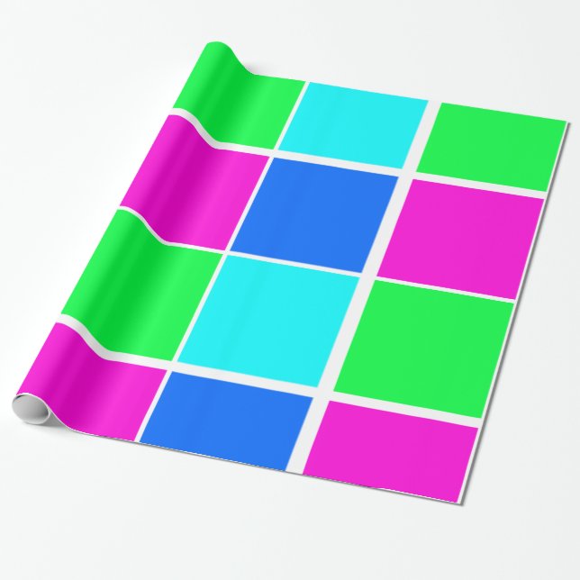 Cadeau Papier d'emballage brillant, bleu vert rose (Déroulé)