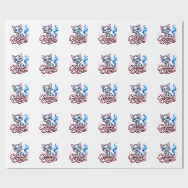 Cadeau Papier d'emballage brillant CHATON CHROME (Plat)