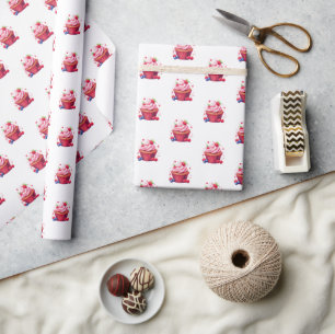 Cadeau Papier d'emballage brillant Cupcake rose fraise
