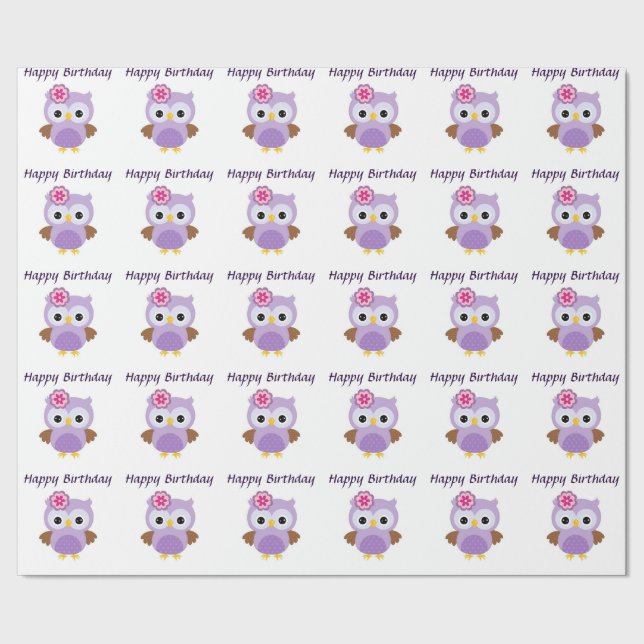 Cadeau Papier d'emballage brillant de hibou pourpre, 30" (Couture)
