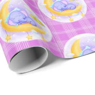 Cadeau Papier d'emballage brillant éléphant carreaux viol