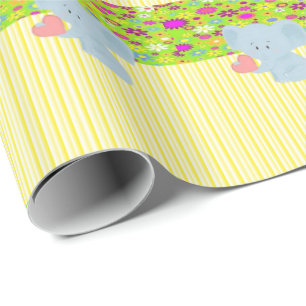 Cadeau Papier d'emballage brillant Éléphant rayure jaune
