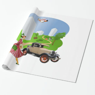Cadeau Papier d'emballage brillant, femme rétro
