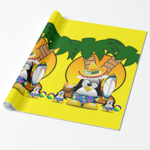 Cadeau Papier d'emballage brillant, Manchot surfeur plage