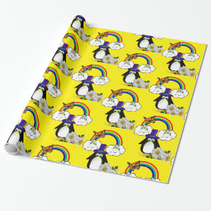 Cadeau Papier d'emballage brillant, pingouin arc-en-ciel