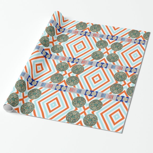 Cadeau Papier d'emballage brillant, rayure aztèque (Déroulé)