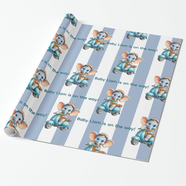 Cadeau Papier d'emballage brillant rayure bleue et blanch (Déroulé)