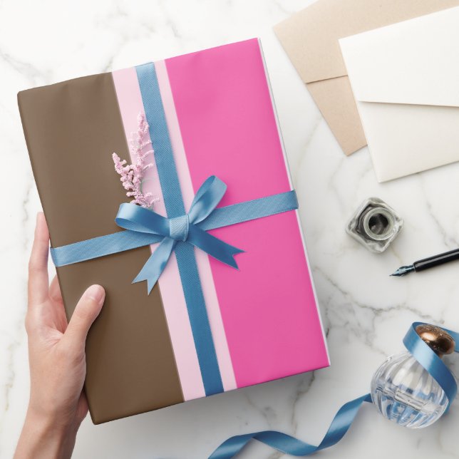 Cadeau Papier d'emballage brillant rayure marron et rose  (Cadeaux)