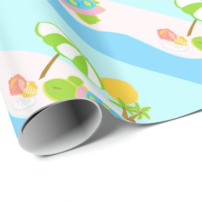 Cadeau Papier d'emballage brillant rose de tortue de mer, (Coin rond)