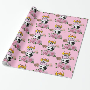 Cadeau Papier d'emballage brillant, roses roses vache cho