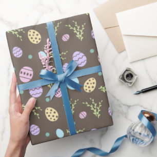 Cadeau Papier d'emballage Brown de Pâques avec oeufs de P