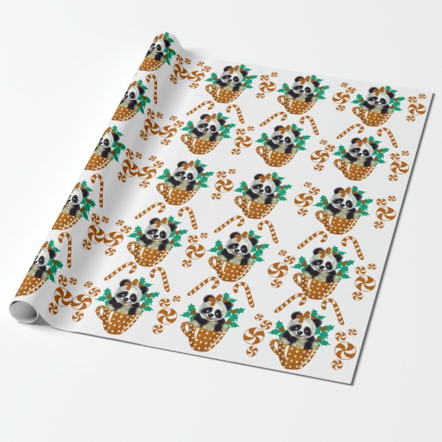 Cadeau Papier d'emballage Brown Panda Christmas (Déroulé)
