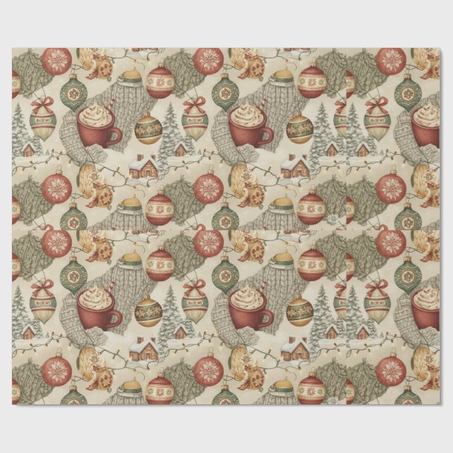 Cadeau Papier d'emballage Cabane de Noël Cosy (Plat)