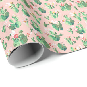 Cadeau Papier d'emballage Cactus Rose et Sarcelle Sud-Oue